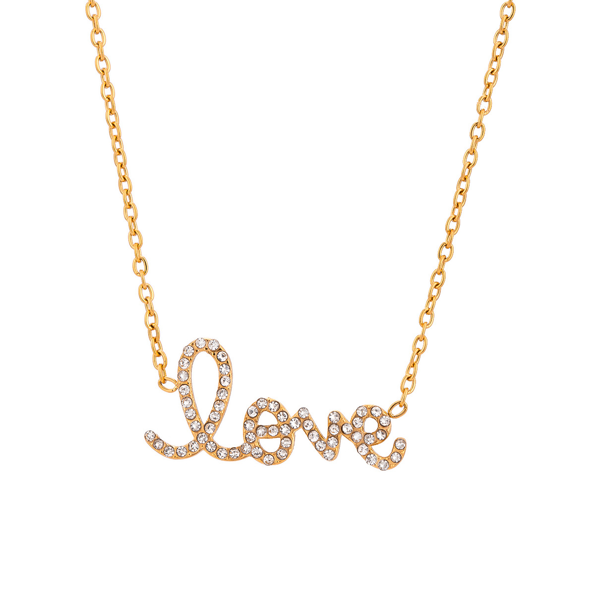 1 Piece Simple Casual Style Letter Shape Stainless Steel 18K Gold Plated Inlay Rhinestones Women's Pendant Necklaces h5 